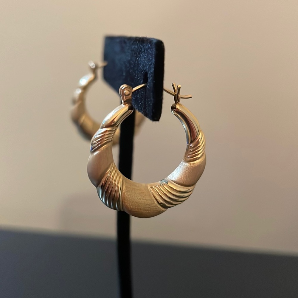 14kt Gold Brushed/Shiny Gold Hoops